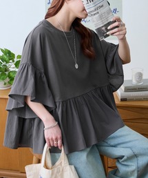 フリル ドッキング ハイウエスト切替 オーバーサイズ Tシャツ