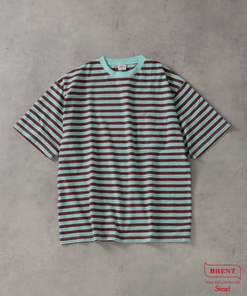 JOURNAL STANDARD J.S HOMESTEAD（ジャーナルスタンダードホームステッド）の「BRENT / ブレント 別注 ボーダー ポケット Tシャツ 2（Tシャツ/カットソー・メンズ・ライトグリーン/ブルー系その他・LARGE/MEDIUM）」の2枚目の写真