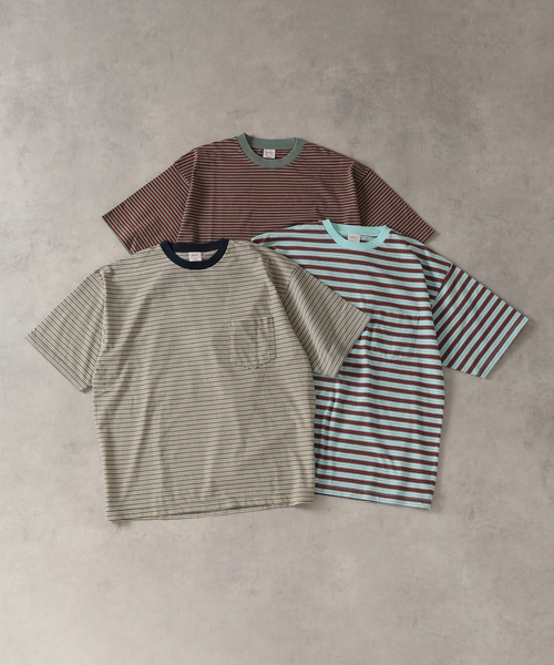 JOURNAL STANDARD J.S HOMESTEAD（ジャーナルスタンダードホームステッド）の「BRENT / ブレント 別注 ボーダー ポケット Tシャツ 2（Tシャツ/カットソー・メンズ・ライトグリーン/ブルー系その他/ベージュ・LARGE/MEDIUM）」の4枚目の写真