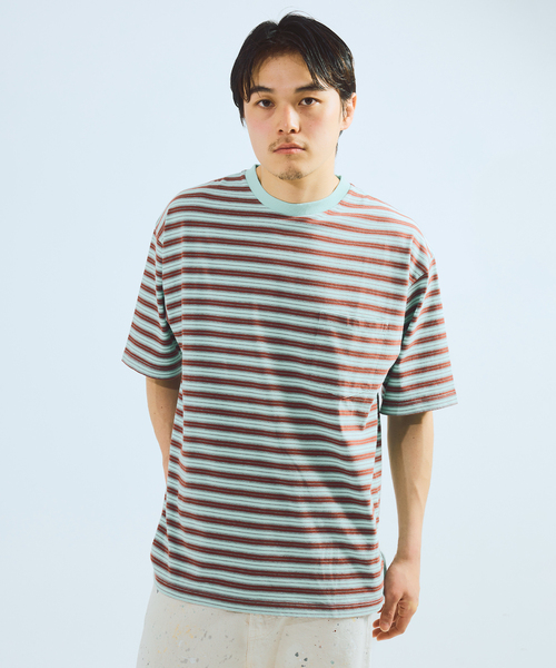 JOURNAL STANDARD J.S HOMESTEAD（ジャーナルスタンダードホームステッド）の「BRENT / ブレント 別注 ボーダー ポケット Tシャツ 2（Tシャツ/カットソー・メンズ・ライトグリーン/ブルー系その他/ベージュ・LARGE/MEDIUM）」の8枚目の写真