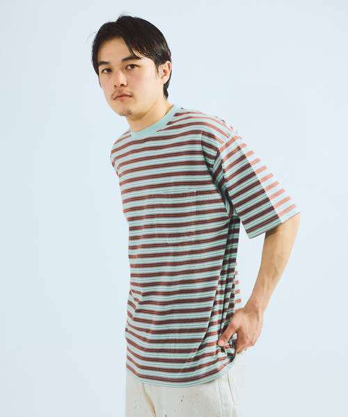 JOURNAL STANDARD J.S HOMESTEAD（ジャーナルスタンダードホームステッド）の「BRENT / ブレント 別注 ボーダー ポケット Tシャツ 2（Tシャツ/カットソー・メンズ・ライトグリーン/ブルー系その他/ベージュ・LARGE/MEDIUM）」の9枚目の写真