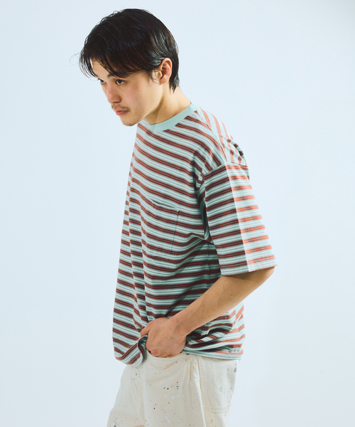 JOURNAL STANDARD J.S HOMESTEAD（ジャーナルスタンダードホームステッド）の「BRENT / ブレント 別注 ボーダー ポケット Tシャツ 2（Tシャツ/カットソー・メンズ・ライトグリーン/ブルー系その他/ベージュ・LARGE/MEDIUM）」の10枚目の写真