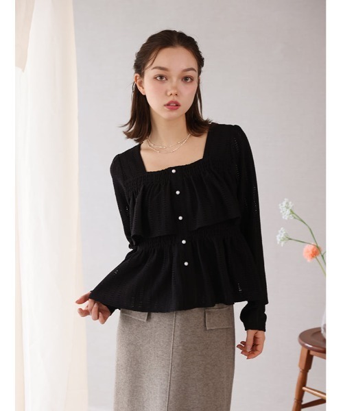 fifth（フィフス）の「スクエアネックフリルティアードトップス（Tシャツ/カットソー・レディース・ブラック/ホワイト・M）」の3枚目の写真
