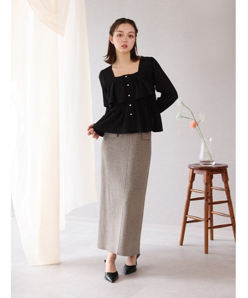 fifth（フィフス）の「スクエアネックフリルティアードトップス（Tシャツ/カットソー・レディース・ブラック/ホワイト・M）」の4枚目の写真