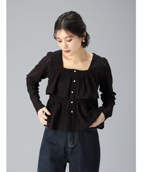 fifth（フィフス）の「スクエアネックフリルティアードトップス（Tシャツ/カットソー・レディース・ブラック/ホワイト・M）」の9枚目の写真