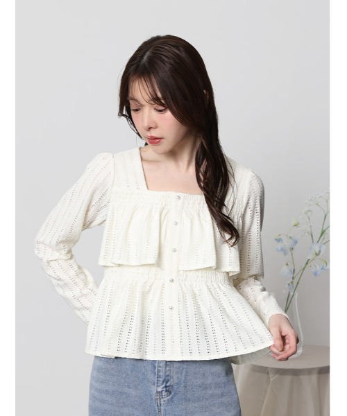 fifth（フィフス）の「スクエアネックフリルティアードトップス（Tシャツ/カットソー・レディース・ブラック/ホワイト・M）」の15枚目の写真