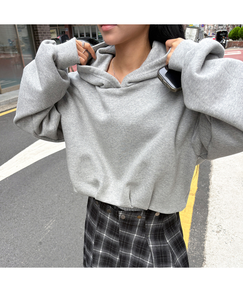 TUCK BALLOON SWEAT HOODIE — худи, меланж‑серый