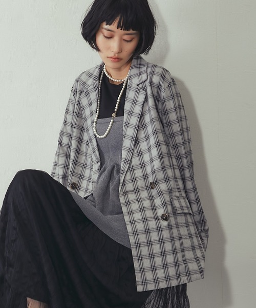 ANOTHER S（アナザーエス）の「チェック柄 ダブルテーラード ジャケット（テーラードジャケット・レディース・ベージュ/グレー・FREE）」の2枚目の写真