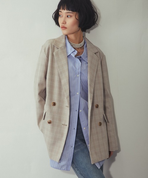 ANOTHER S（アナザーエス）の「チェック柄 ダブルテーラード ジャケット（テーラードジャケット・レディース・ベージュ/グレー・FREE）」の6枚目の写真