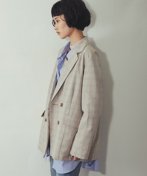 ANOTHER S（アナザーエス）の「チェック柄 ダブルテーラード ジャケット（テーラードジャケット・レディース・ベージュ/グレー・FREE）」の14枚目の写真
