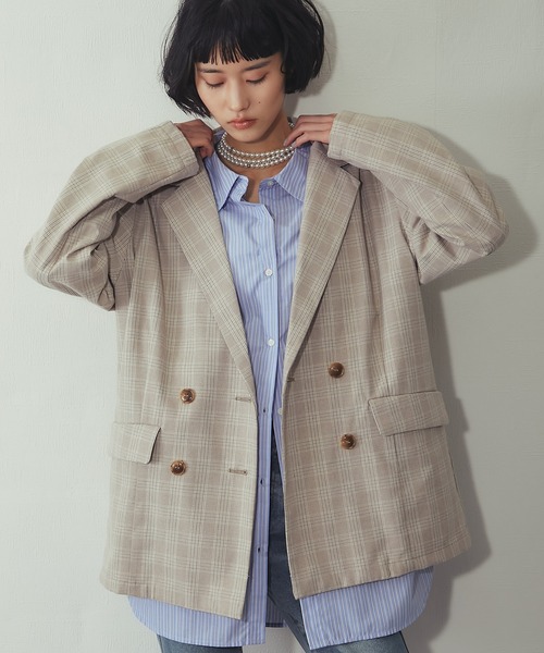 ANOTHER S（アナザーエス）の「チェック柄 ダブルテーラード ジャケット（テーラードジャケット・レディース・ベージュ/グレー・FREE）」の11枚目の写真