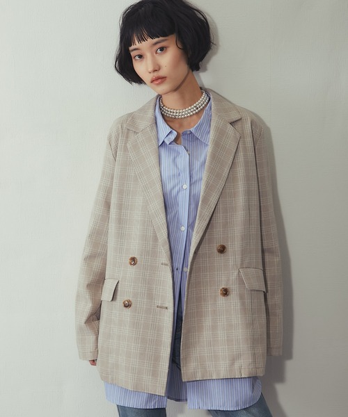 ANOTHER S（アナザーエス）の「チェック柄 ダブルテーラード ジャケット（テーラードジャケット・レディース・ベージュ/グレー・FREE）」の13枚目の写真