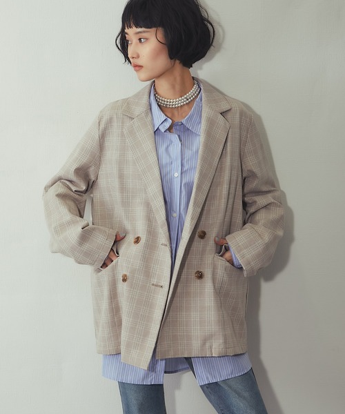 ANOTHER S（アナザーエス）の「チェック柄 ダブルテーラード ジャケット（テーラードジャケット・レディース・ベージュ/グレー・FREE）」の9枚目の写真