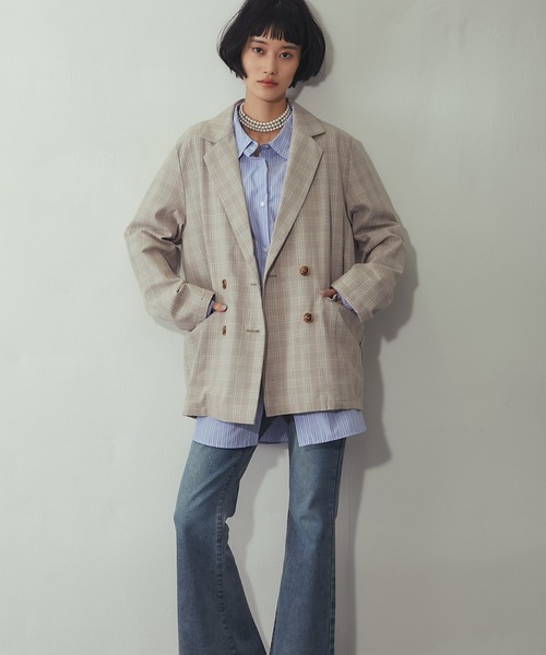 ANOTHER S（アナザーエス）の「チェック柄 ダブルテーラード ジャケット（テーラードジャケット・レディース・ベージュ/グレー・FREE）」の5枚目の写真