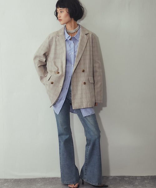 ANOTHER S（アナザーエス）の「チェック柄 ダブルテーラード ジャケット（テーラードジャケット・レディース・ベージュ/グレー・FREE）」の10枚目の写真