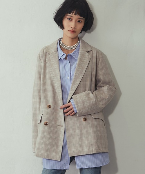 ANOTHER S（アナザーエス）の「チェック柄 ダブルテーラード ジャケット（テーラードジャケット・レディース・ベージュ/グレー・FREE）」の17枚目の写真