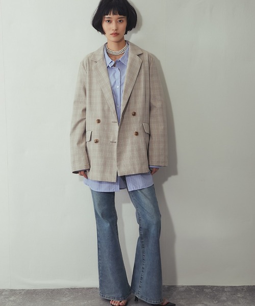 ANOTHER S（アナザーエス）の「チェック柄 ダブルテーラード ジャケット（テーラードジャケット・レディース・ベージュ/グレー・FREE）」の18枚目の写真