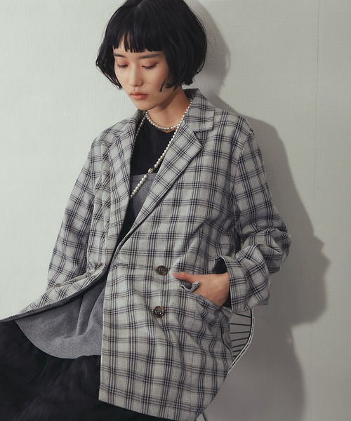 ANOTHER S（アナザーエス）の「チェック柄 ダブルテーラード ジャケット（テーラードジャケット・レディース・ベージュ/グレー・FREE）」の20枚目の写真