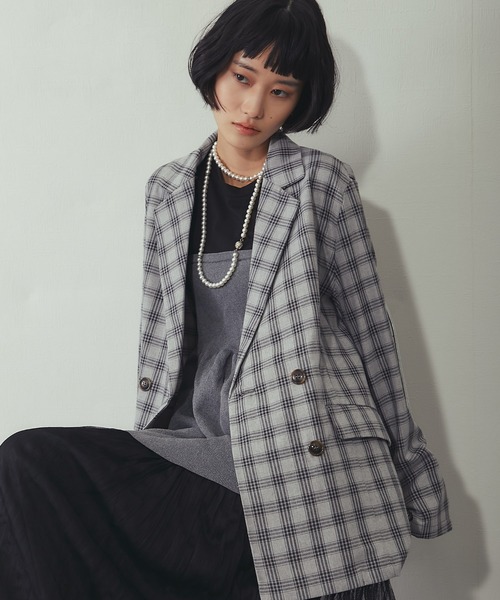 ANOTHER S（アナザーエス）の「チェック柄 ダブルテーラード ジャケット（テーラードジャケット・レディース・ベージュ/グレー・FREE）」の22枚目の写真