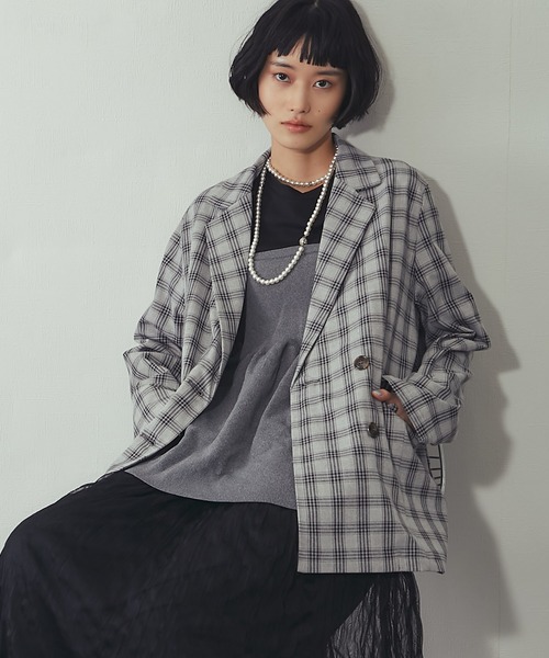 ANOTHER S（アナザーエス）の「チェック柄 ダブルテーラード ジャケット（テーラードジャケット・レディース・ベージュ/グレー・FREE）」の21枚目の写真