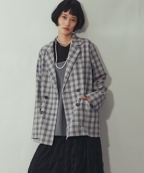 ANOTHER S（アナザーエス）の「チェック柄 ダブルテーラード ジャケット（テーラードジャケット・レディース・ベージュ/グレー・FREE）」の19枚目の写真