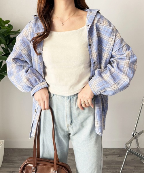Amulet(アミュレット)の「ルーズシルエットでこなれ感 チェック柄ルーズシャツ(シャツ/ブラウス・レディース・ブルー/ピンク/ホワイト・L/M/S)」の8枚目の写真