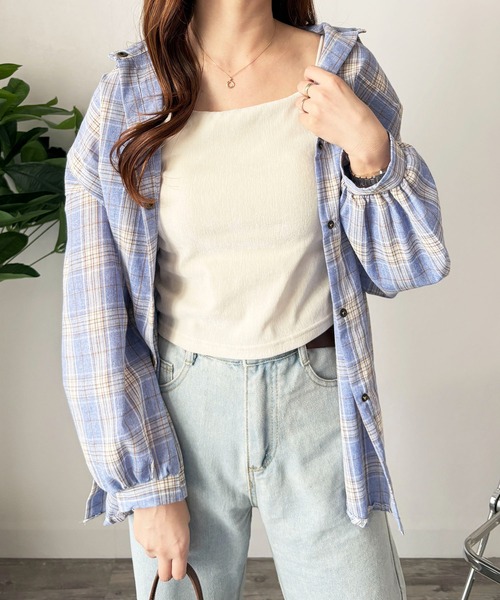 Amulet(アミュレット)の「ルーズシルエットでこなれ感 チェック柄ルーズシャツ(シャツ/ブラウス・レディース・ブルー/ピンク/ホワイト・L/M/S)」の9枚目の写真