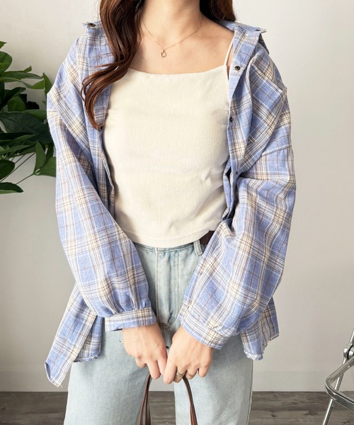 Amulet(アミュレット)の「ルーズシルエットでこなれ感 チェック柄ルーズシャツ(シャツ/ブラウス・レディース・ブルー/ピンク/ホワイト・L/M/S)」の10枚目の写真
