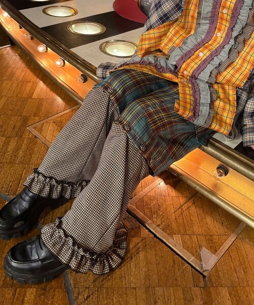 CIAOPANIC（チャオパニック）の「【I’ｍ×CIAOPANIC】変身レイヤードチェックパンツ（その他パンツ・レディース・グリーン/ピンク・ONE SIZE）」の2枚目の写真