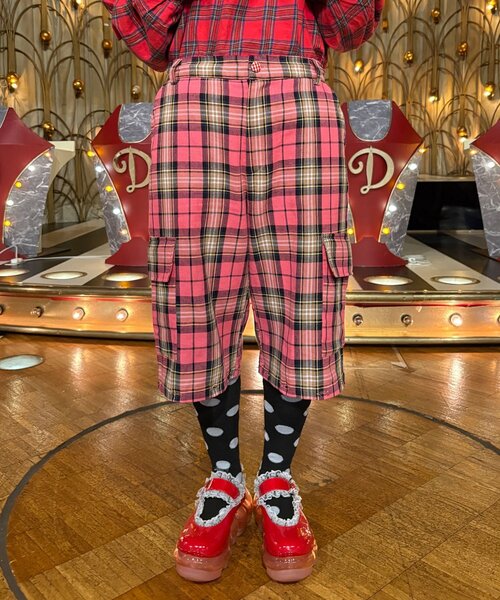 CIAOPANIC（チャオパニック）の「【I’ｍ×CIAOPANIC】変身レイヤードチェックパンツ（その他パンツ・レディース・グリーン/ピンク・ONE SIZE）」の3枚目の写真