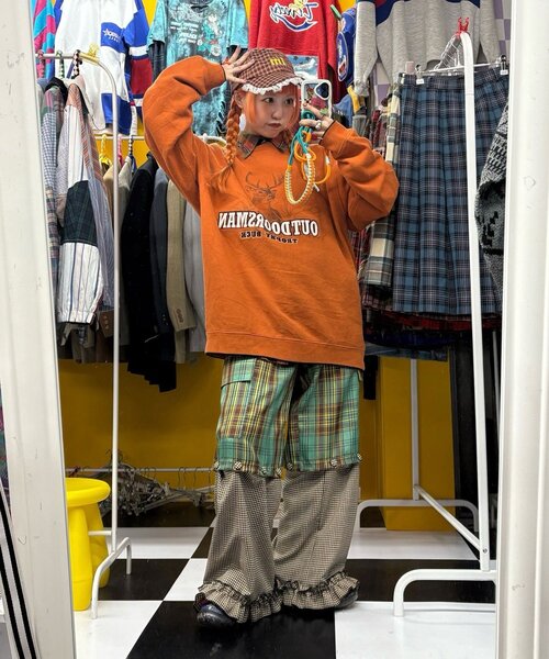 CIAOPANIC（チャオパニック）の「【I’ｍ×CIAOPANIC】変身レイヤードチェックパンツ（その他パンツ・レディース・グリーン/ピンク・ONE SIZE）」の12枚目の写真