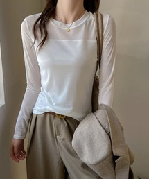 切り替えシアートップス シアー トップス 長袖 切り替え 透け感 シアートップス インナー レイヤードトップス 春服 夏服