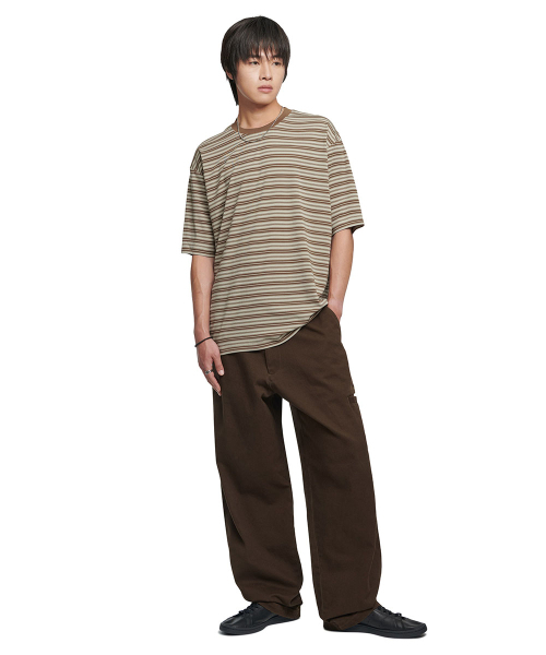 NOMANUAL(NOMANUAL)の「OFFBEAT STRIPE T-SHIRT - BROWN(Tシャツ/カットソー・レディース・その他・SMALL/MEDIUM/LARGE/X-LARGE)」の4枚目の写真