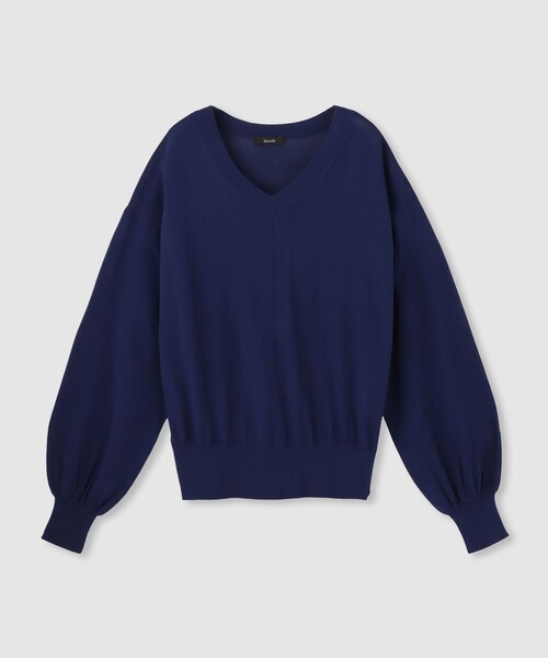 allureville（アルアバイル）の「コットンシルクVネックプルオーバー（ニット/セーター・レディース・ネイビー/オフホワイト・2）」の2枚目の写真