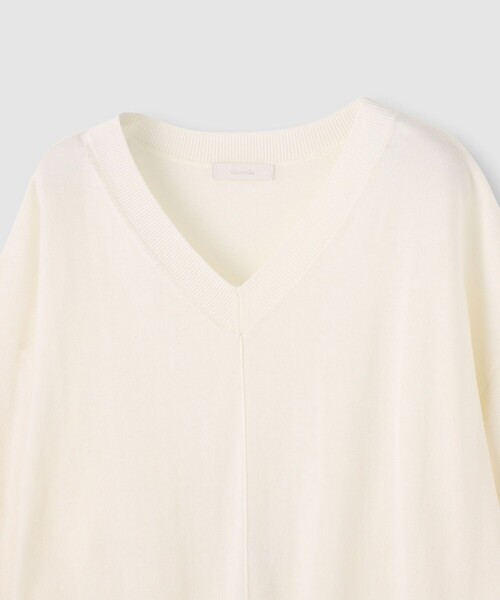 allureville（アルアバイル）の「コットンシルクVネックプルオーバー（ニット/セーター・レディース・ネイビー/オフホワイト・2）」の4枚目の写真