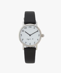 agnes b. | ブラック レザー ラウンド ウォッチ "Marcello"(アナログ腕時計)
