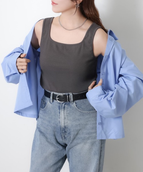 Riberry(リベリー)の「【カッブ付き】スクエアタンクトップ(タンクトップ・レディース・アイボリー/モカ/チャコールグレー/ブラック・MEDIUM)」の3枚目の写真