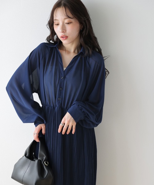 SUGAR BISKET(シュガービスケット)の「ジョーゼット プリーツ ドッキング ワンピース(ワンピース・レディース・ネイビー/ブラック/ライトグレー・フリー)」の10枚目の写真