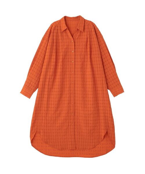 Green Parks(グリーンパークス)の「シアーチェックシャツワンピース(シャツワンピース・レディース・オレンジ/ブラック/オフホワイト・FREE)」の3枚目の写真