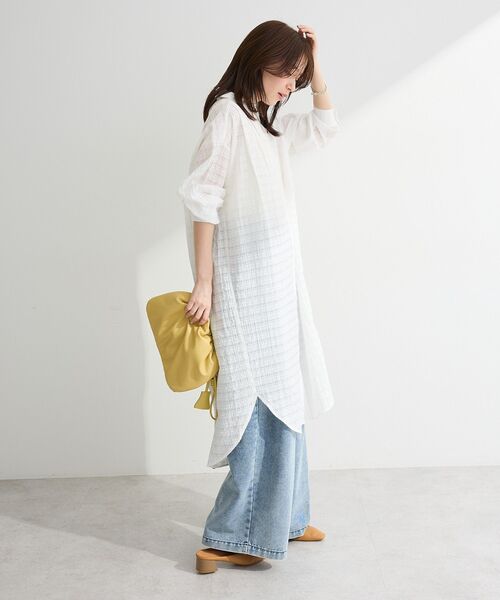 Green Parks(グリーンパークス)の「シアーチェックシャツワンピース(シャツワンピース・レディース・オレンジ/ブラック/オフホワイト・FREE)」の6枚目の写真