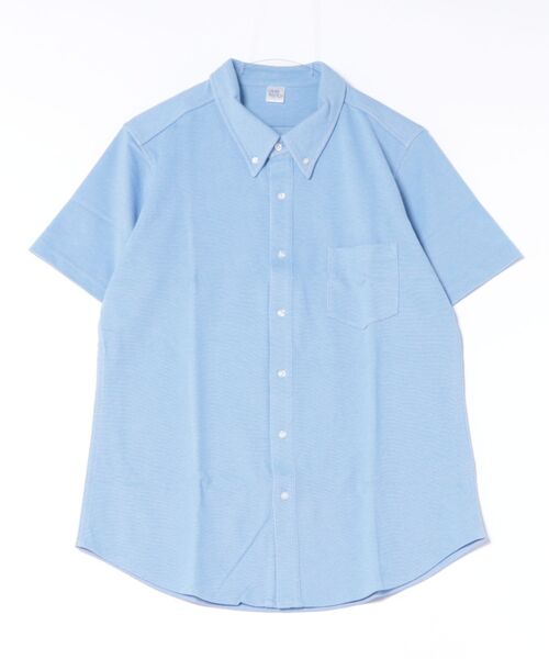 TONE SELECT WEAR（トーンセレクトウェア）の「CROSS&STITCH(クロスアンドステッチ) ビズスタイルニットシャツ ボタンダウン 鹿の子 吸水速乾・UVカット (BNS-266)（シャツ/ブラウス・メンズ・サックスブルー/ネイビー・LARGE/SMALL）」の2枚目の写真