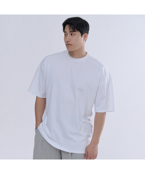NINEZ（ナインゼット）の「Z3 コットン切り替えオーバーサイズTシャツ (3色)（Tシャツ/カットソー・メンズ・ホワイト/ブラック/カーキ・MEDIUM/LARGE/X-LARGE/2XL）」の2枚目の写真