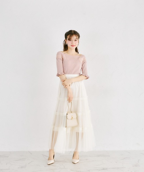 tocco closet(トッコ クローゼット)の「ビジュー×フラワー刺繍リブニットプルオーバー(ニット/セーター・レディース・オフホワイト/ライトブルー/ピンク・M)」の20枚目の写真