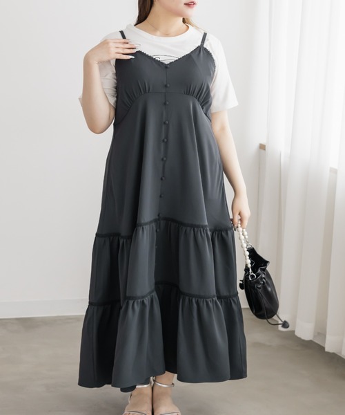CLETTE(クレット)の「CLETTEオリジナルレース使いティアードキャミワンピース(ワンピース・レディース・チャコールグレー/ブルー/グレイッシュベージュ・4L/3L/LL)」の1枚目の写真