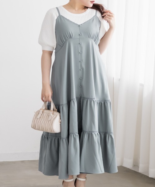 CLETTE(クレット)の「CLETTEオリジナルレース使いティアードキャミワンピース(ワンピース・レディース・チャコールグレー/ブルー/グレイッシュベージュ・4L/3L/LL)」の3枚目の写真