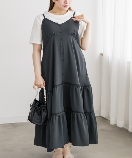 CLETTE(クレット)の「CLETTEオリジナルレース使いティアードキャミワンピース(ワンピース・レディース・チャコールグレー/ブルー/グレイッシュベージュ・4L/3L/LL)」の4枚目の写真