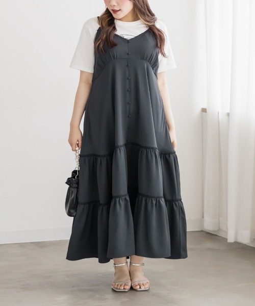 CLETTE(クレット)の「CLETTEオリジナルレース使いティアードキャミワンピース(ワンピース・レディース・チャコールグレー/ブルー/グレイッシュベージュ・4L/3L/LL)」の5枚目の写真