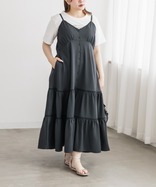 CLETTE(クレット)の「CLETTEオリジナルレース使いティアードキャミワンピース(ワンピース・レディース・チャコールグレー/ブルー/グレイッシュベージュ・4L/3L/LL)」の6枚目の写真