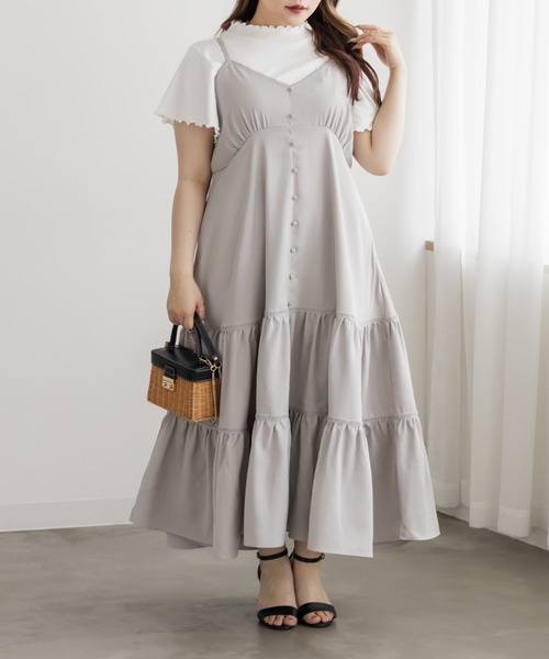 CLETTE(クレット)の「CLETTEオリジナルレース使いティアードキャミワンピース(ワンピース・レディース・チャコールグレー/ブルー/グレイッシュベージュ・4L/3L/LL)」の8枚目の写真