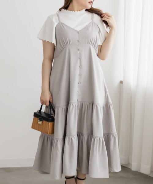 CLETTE(クレット)の「CLETTEオリジナルレース使いティアードキャミワンピース(ワンピース・レディース・チャコールグレー/ブルー/グレイッシュベージュ・4L/3L/LL)」の7枚目の写真